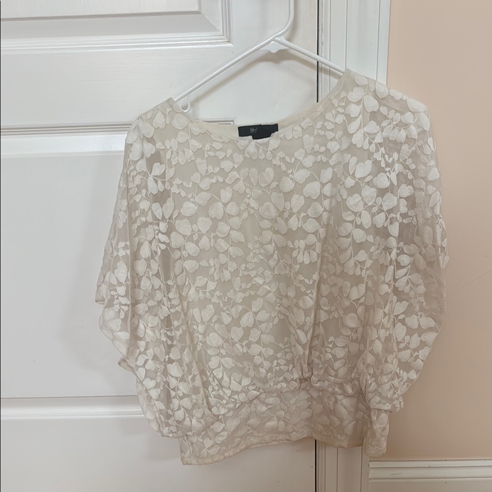 Cream Boxy Blouse with Dolman Sleeves